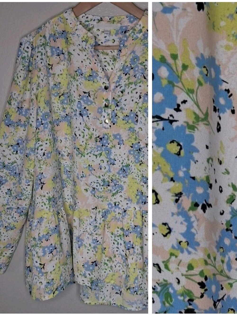 Adyson Parker Tiered Yellow Floral Top Pullover Spring Shirt Long Sleeve XL Co
